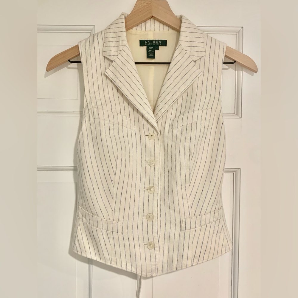 Ralph Lauren Blue / White Pin Stripe Linen Vest sz S
